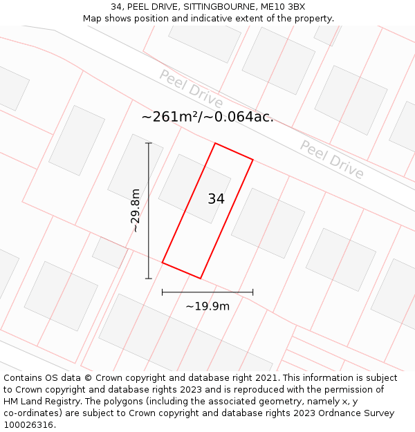 34, PEEL DRIVE, SITTINGBOURNE, ME10 3BX: Plot and title map