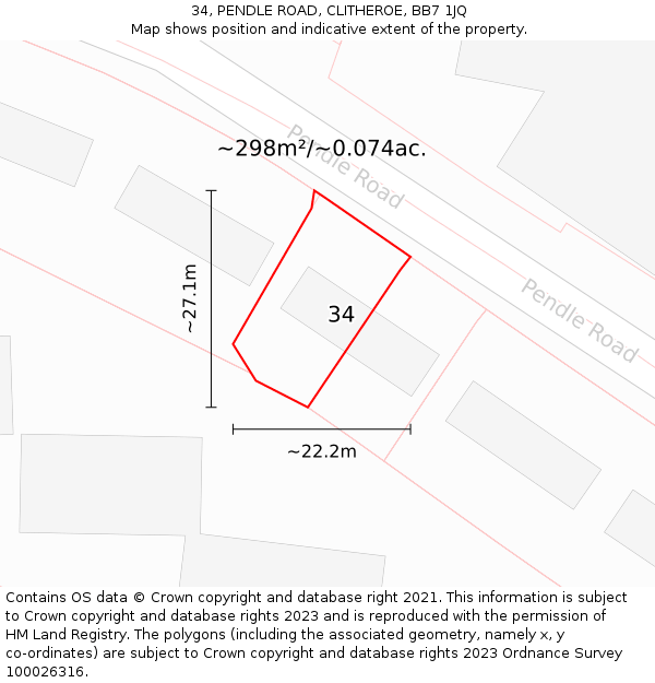 34, PENDLE ROAD, CLITHEROE, BB7 1JQ: Plot and title map