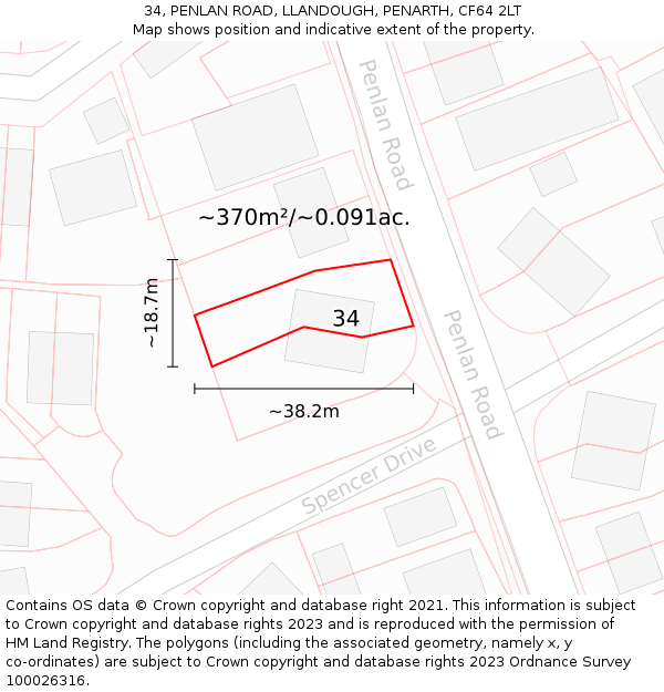 34, PENLAN ROAD, LLANDOUGH, PENARTH, CF64 2LT: Plot and title map