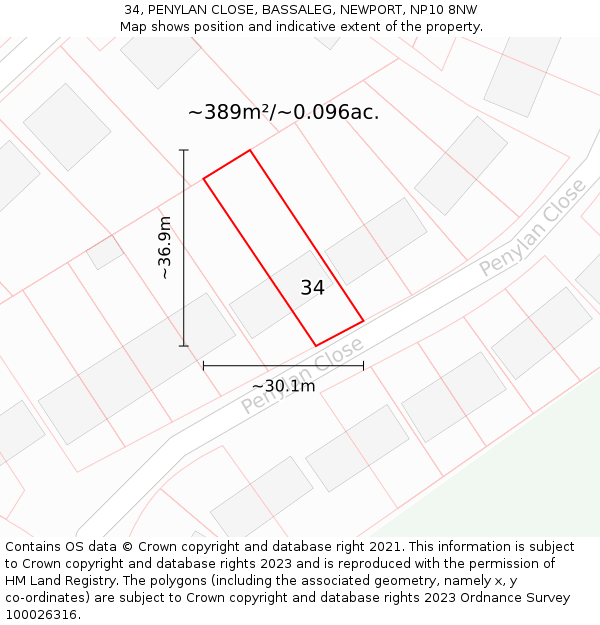34, PENYLAN CLOSE, BASSALEG, NEWPORT, NP10 8NW: Plot and title map