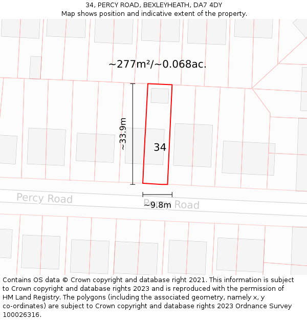 34, PERCY ROAD, BEXLEYHEATH, DA7 4DY: Plot and title map