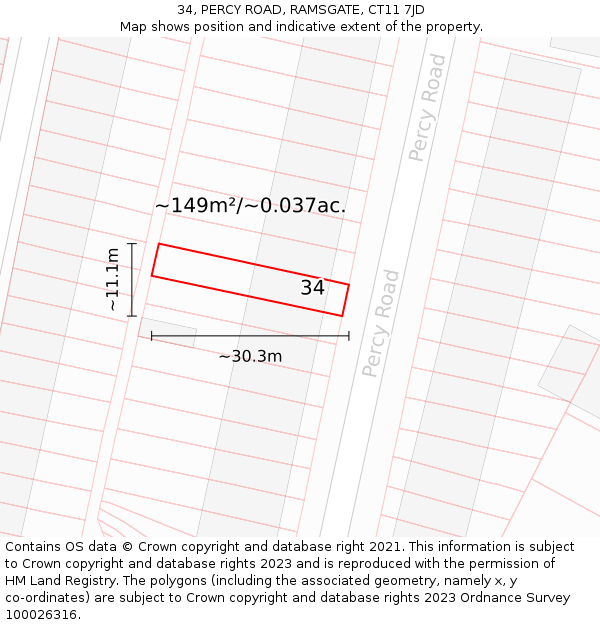 34, PERCY ROAD, RAMSGATE, CT11 7JD: Plot and title map