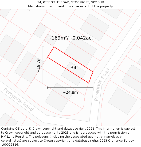 34, PEREGRINE ROAD, STOCKPORT, SK2 5UR: Plot and title map