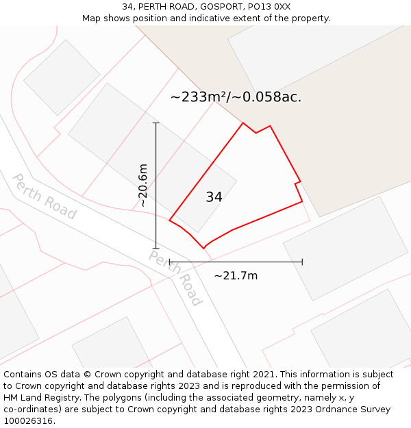 34, PERTH ROAD, GOSPORT, PO13 0XX: Plot and title map