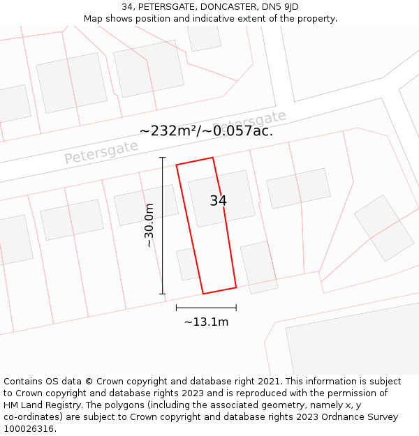 34, PETERSGATE, DONCASTER, DN5 9JD: Plot and title map
