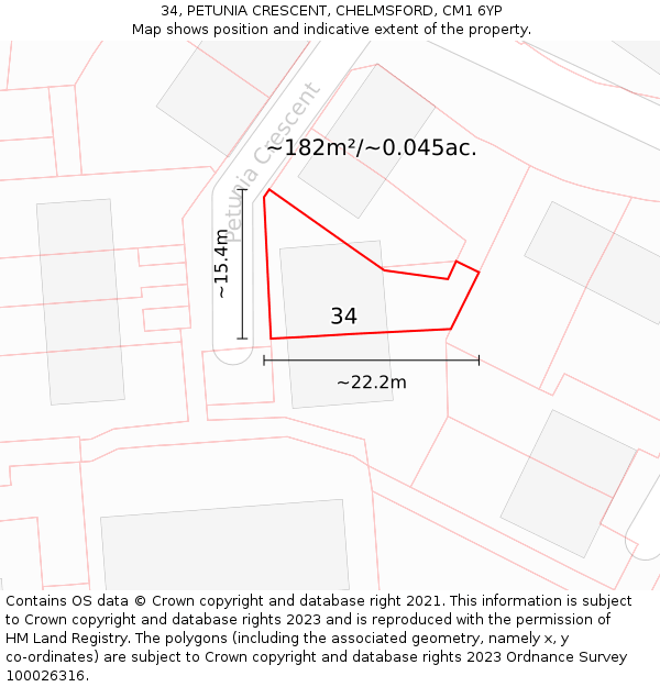 34, PETUNIA CRESCENT, CHELMSFORD, CM1 6YP: Plot and title map