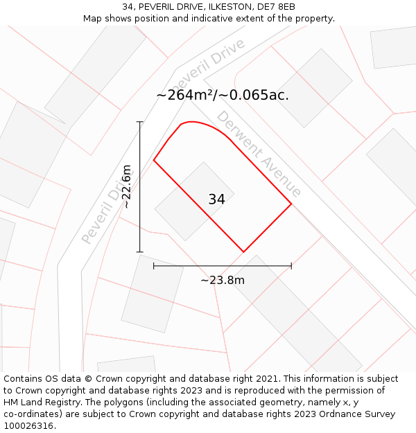 34, PEVERIL DRIVE, ILKESTON, DE7 8EB: Plot and title map