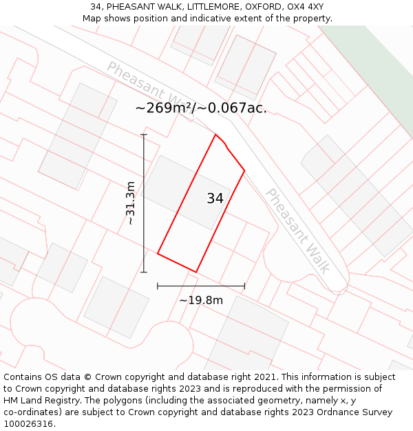 34, PHEASANT WALK, LITTLEMORE, OXFORD, OX4 4XY: Plot and title map