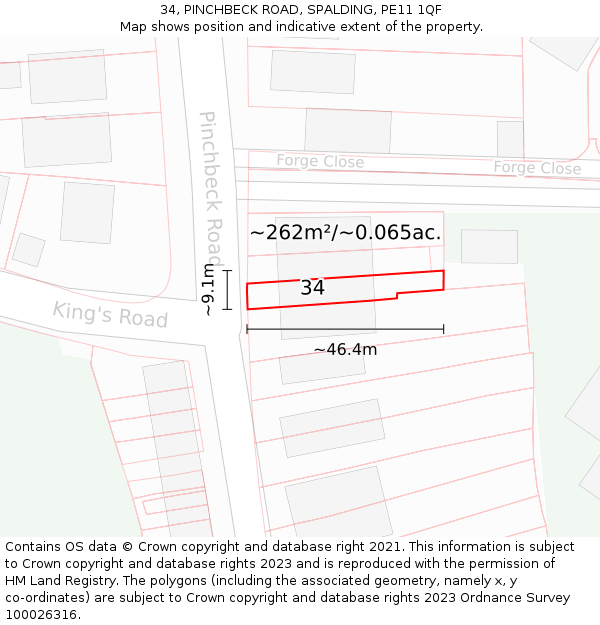 34, PINCHBECK ROAD, SPALDING, PE11 1QF: Plot and title map
