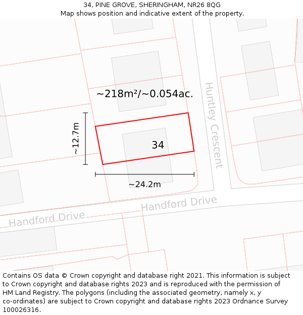 34, PINE GROVE, SHERINGHAM, NR26 8QG: Plot and title map