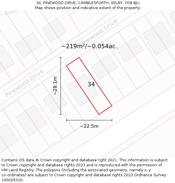 34, PINEWOOD DRIVE, CAMBLESFORTH, SELBY, YO8 8JU: Plot and title map