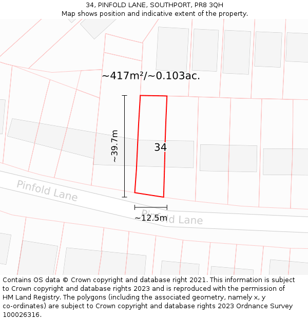 34, PINFOLD LANE, SOUTHPORT, PR8 3QH: Plot and title map