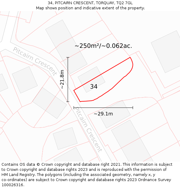 34, PITCAIRN CRESCENT, TORQUAY, TQ2 7GL: Plot and title map