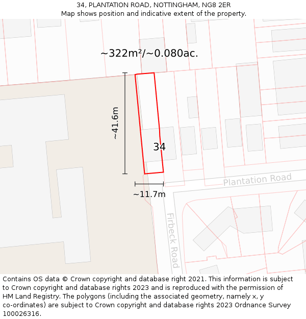34, PLANTATION ROAD, NOTTINGHAM, NG8 2ER: Plot and title map