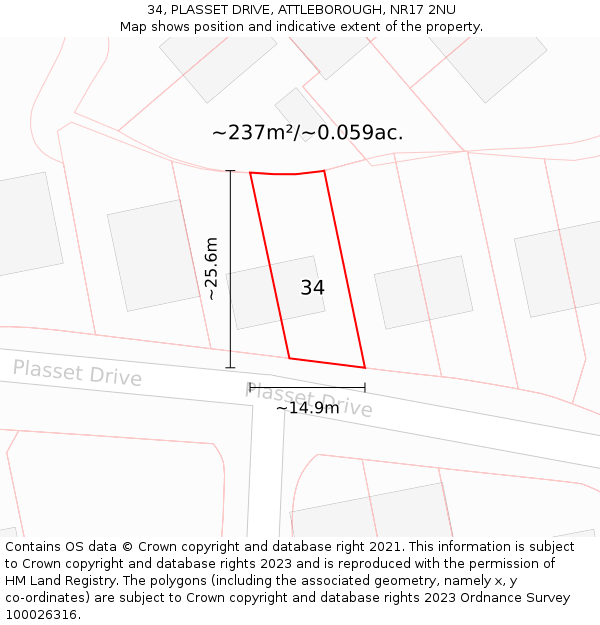 34, PLASSET DRIVE, ATTLEBOROUGH, NR17 2NU: Plot and title map
