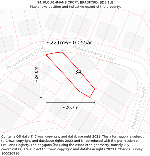 34, PLOUGHMANS CROFT, BRADFORD, BD2 1LE: Plot and title map