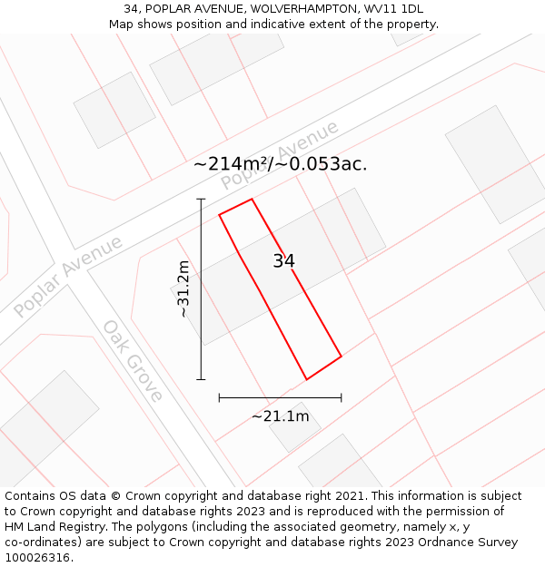 34, POPLAR AVENUE, WOLVERHAMPTON, WV11 1DL: Plot and title map