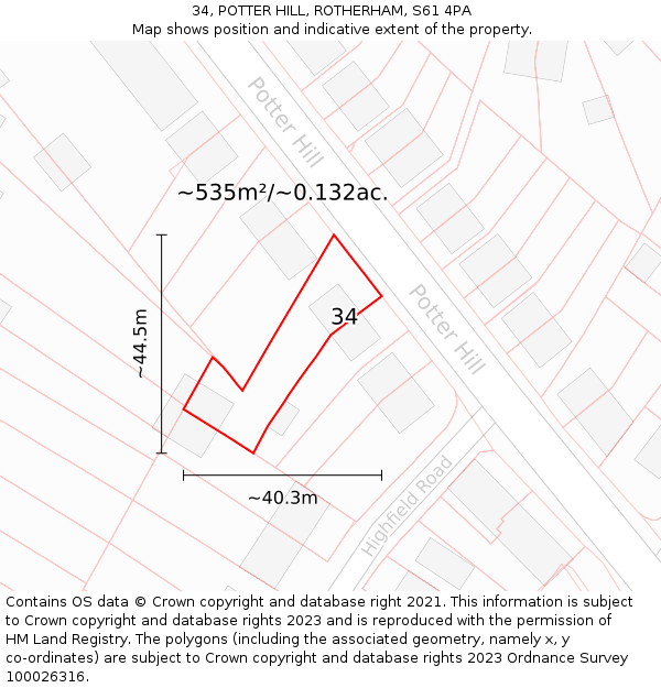 34, POTTER HILL, ROTHERHAM, S61 4PA: Plot and title map