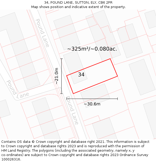 34, POUND LANE, SUTTON, ELY, CB6 2PR: Plot and title map