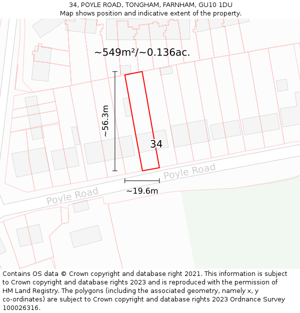 34, POYLE ROAD, TONGHAM, FARNHAM, GU10 1DU: Plot and title map
