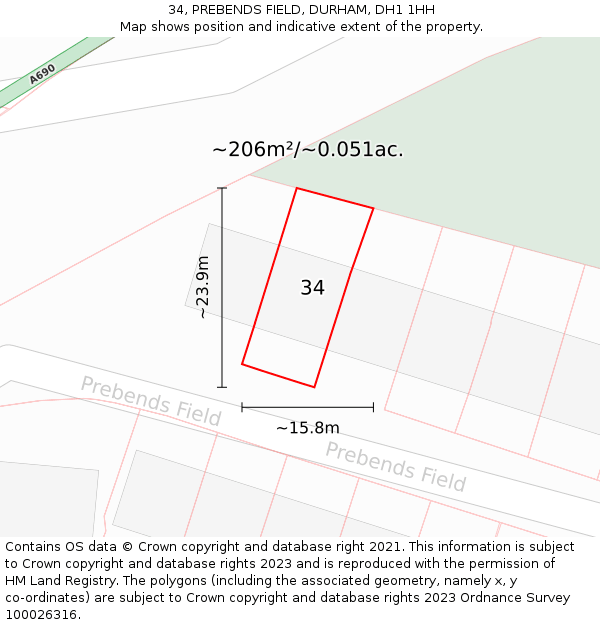 34, PREBENDS FIELD, DURHAM, DH1 1HH: Plot and title map