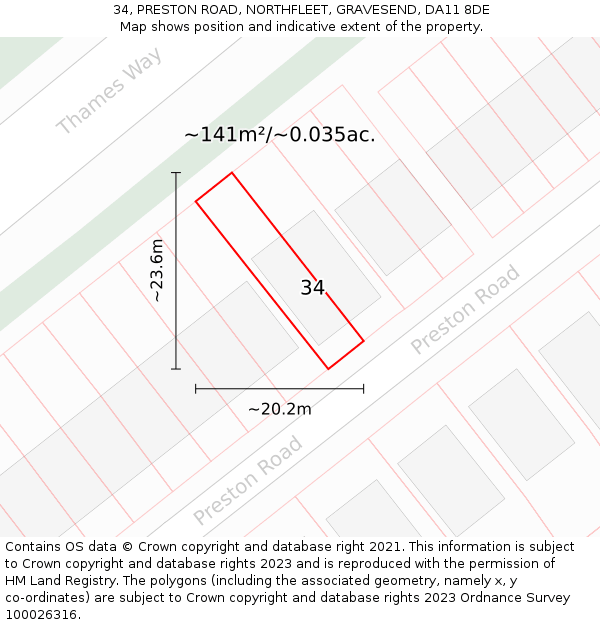 34, PRESTON ROAD, NORTHFLEET, GRAVESEND, DA11 8DE: Plot and title map