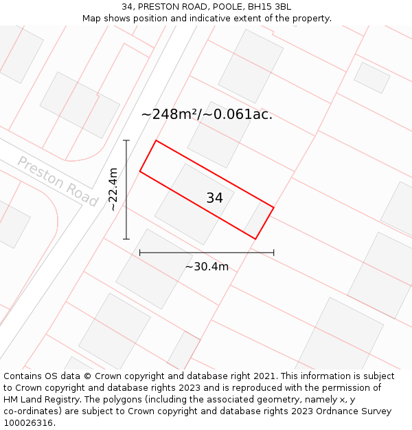 34, PRESTON ROAD, POOLE, BH15 3BL: Plot and title map