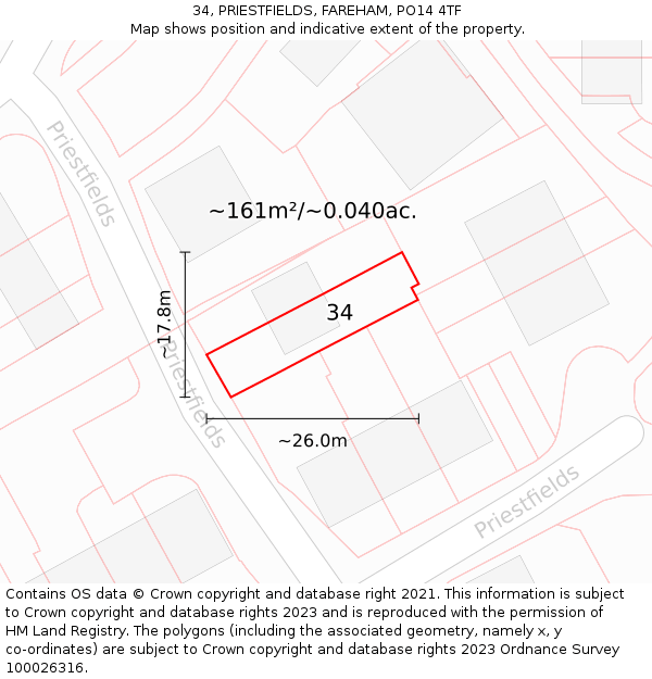 34, PRIESTFIELDS, FAREHAM, PO14 4TF: Plot and title map