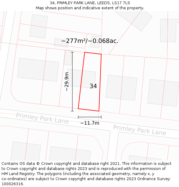 34, PRIMLEY PARK LANE, LEEDS, LS17 7LS: Plot and title map