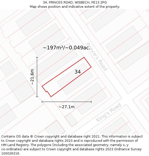 34, PRINCES ROAD, WISBECH, PE13 2PG: Plot and title map