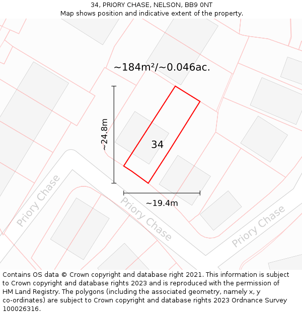 34, PRIORY CHASE, NELSON, BB9 0NT: Plot and title map