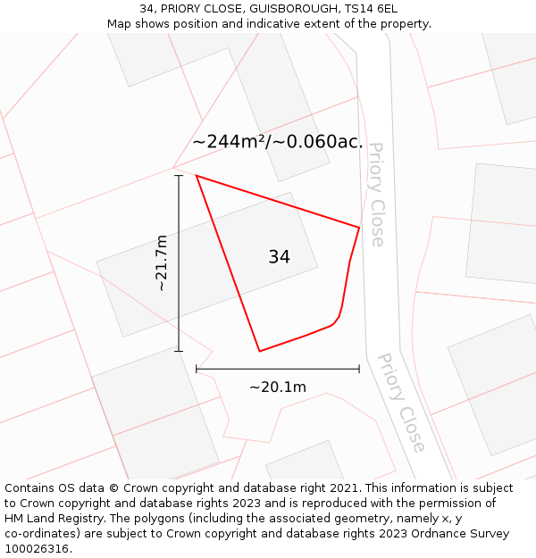 34, PRIORY CLOSE, GUISBOROUGH, TS14 6EL: Plot and title map