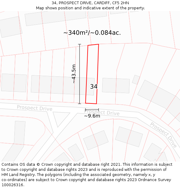 34, PROSPECT DRIVE, CARDIFF, CF5 2HN: Plot and title map