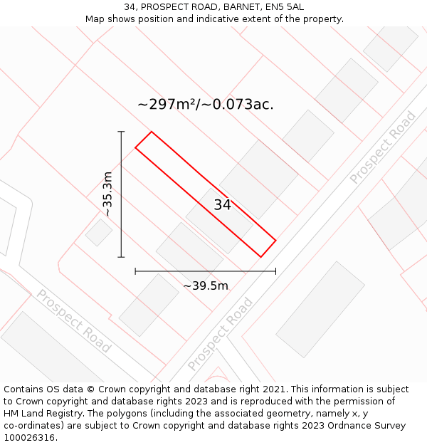 34, PROSPECT ROAD, BARNET, EN5 5AL: Plot and title map