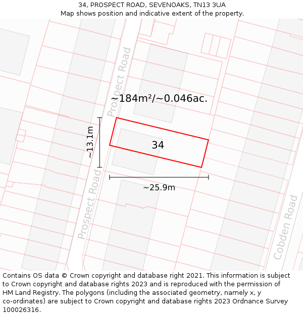 34, PROSPECT ROAD, SEVENOAKS, TN13 3UA: Plot and title map