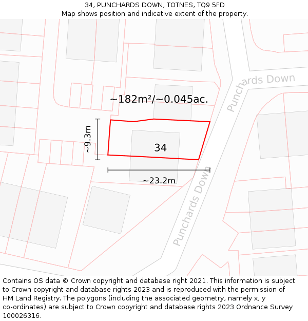 34, PUNCHARDS DOWN, TOTNES, TQ9 5FD: Plot and title map
