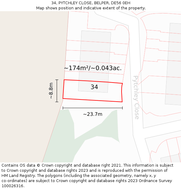 34, PYTCHLEY CLOSE, BELPER, DE56 0EH: Plot and title map