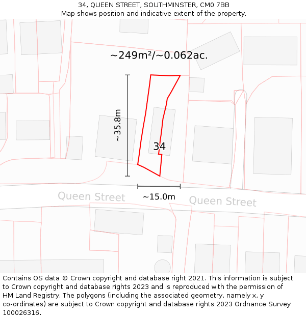 34, QUEEN STREET, SOUTHMINSTER, CM0 7BB: Plot and title map