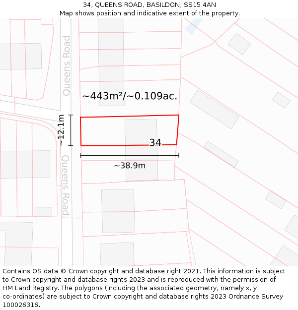 34, QUEENS ROAD, BASILDON, SS15 4AN: Plot and title map