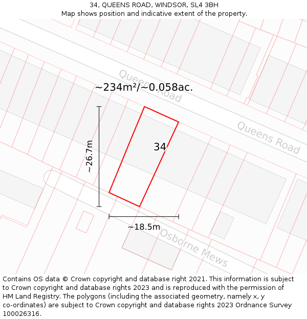 34, QUEENS ROAD, WINDSOR, SL4 3BH: Plot and title map