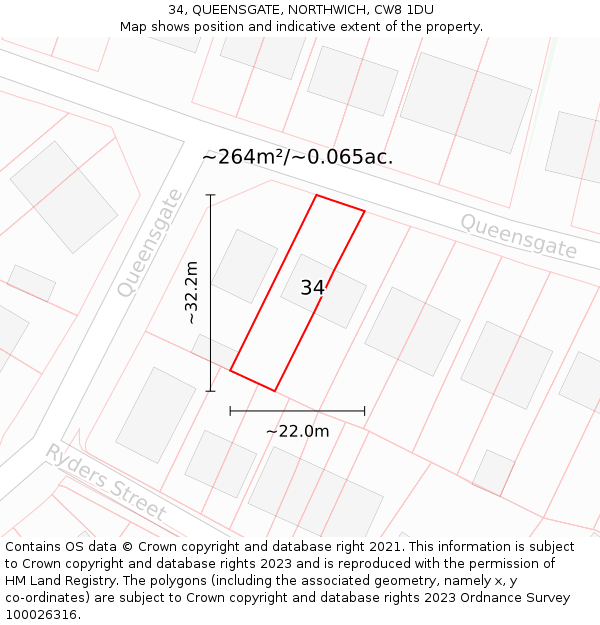 34, QUEENSGATE, NORTHWICH, CW8 1DU: Plot and title map