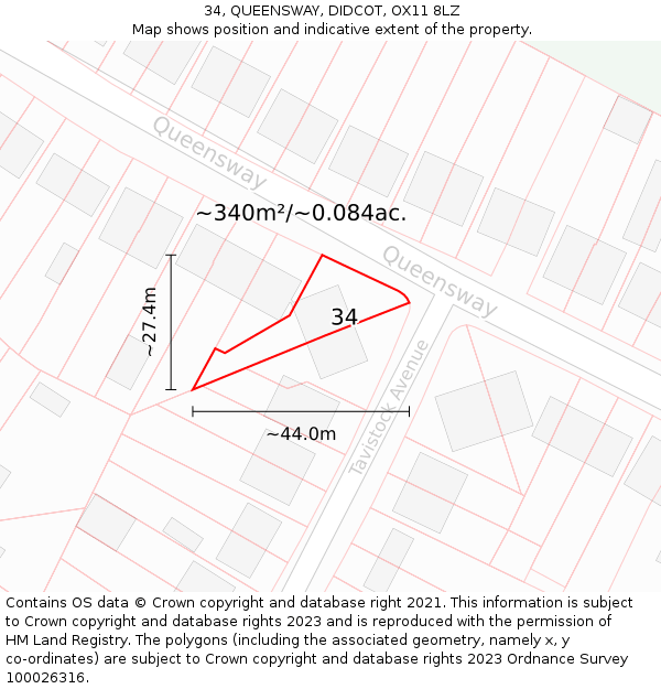 34, QUEENSWAY, DIDCOT, OX11 8LZ: Plot and title map