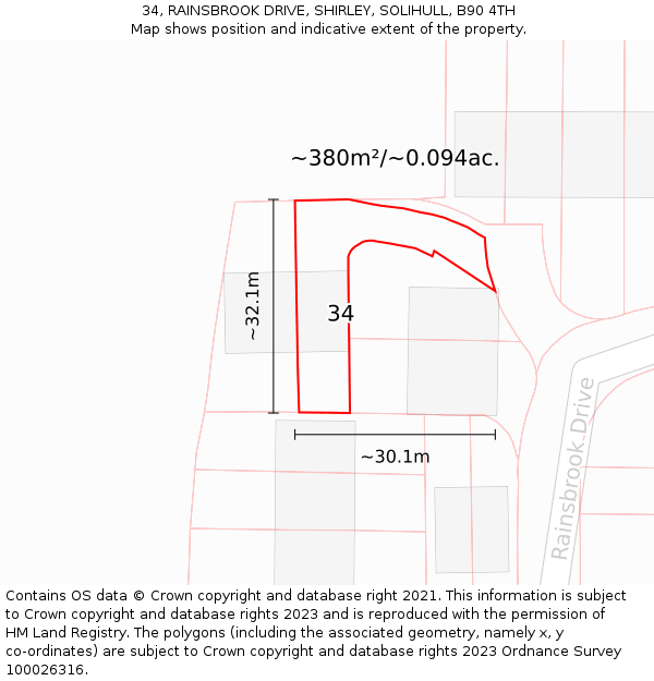 34, RAINSBROOK DRIVE, SHIRLEY, SOLIHULL, B90 4TH: Plot and title map