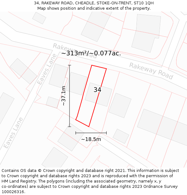 34, RAKEWAY ROAD, CHEADLE, STOKE-ON-TRENT, ST10 1QH: Plot and title map