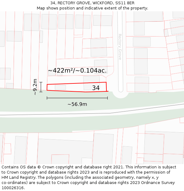 34, RECTORY GROVE, WICKFORD, SS11 8ER: Plot and title map
