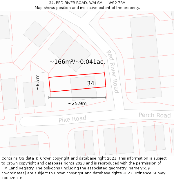 34, RED RIVER ROAD, WALSALL, WS2 7RA: Plot and title map
