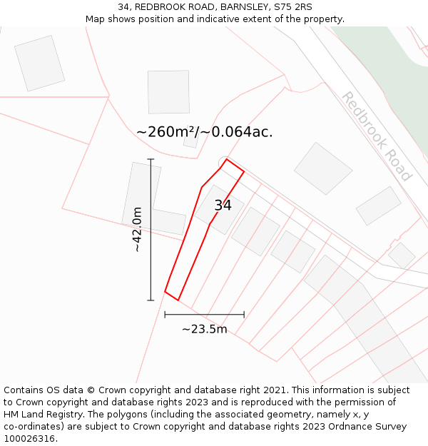 34, REDBROOK ROAD, BARNSLEY, S75 2RS: Plot and title map