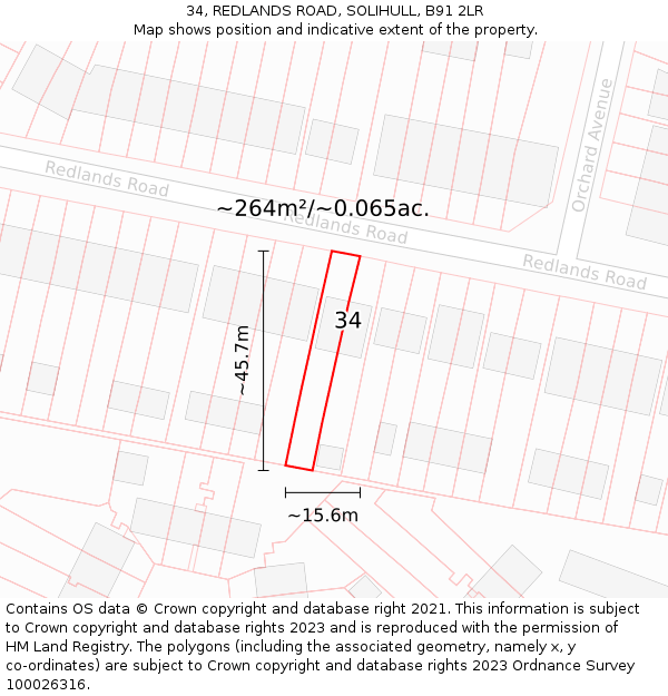 34, REDLANDS ROAD, SOLIHULL, B91 2LR: Plot and title map