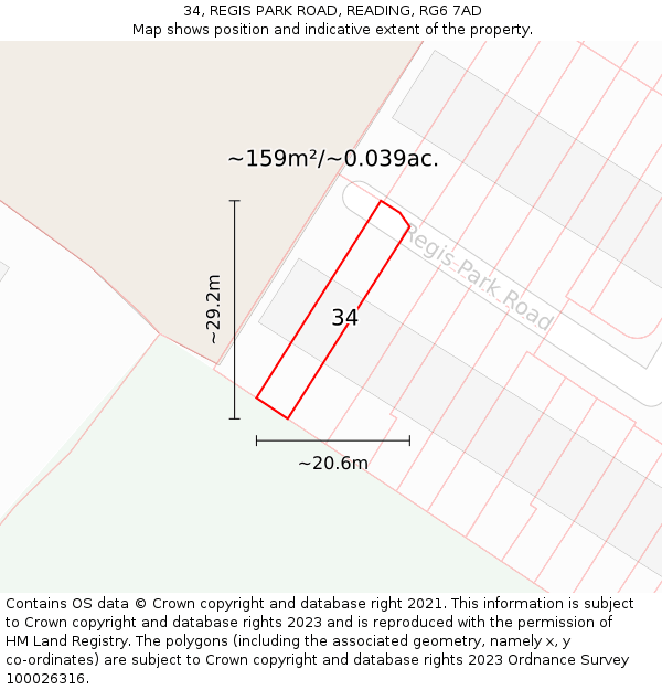 34, REGIS PARK ROAD, READING, RG6 7AD: Plot and title map