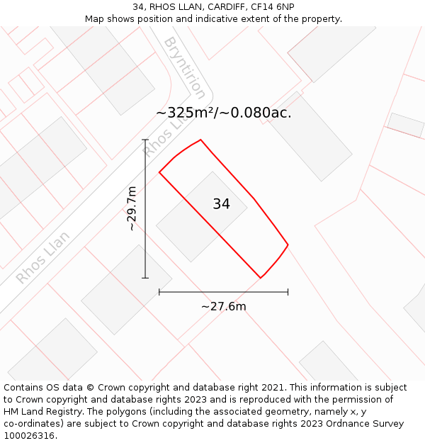 34, RHOS LLAN, CARDIFF, CF14 6NP: Plot and title map
